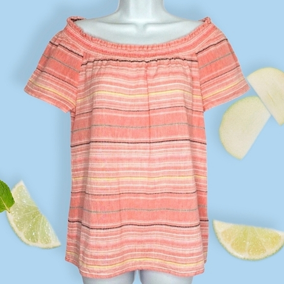 3 for $30! Beach Lunch Lounge Off Shoulder Striped Cotton Top - Picture 1 of 11